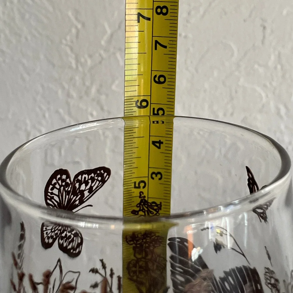 Vintage Butterfly Glassware Set (4) 70s 60s Brown Glasses Floral‎